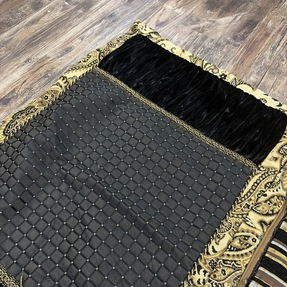 Arabella chenille damask decorative throw pillow Sham Set Black Brown & gold